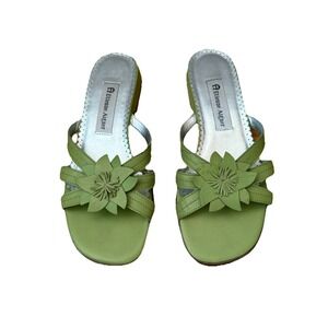 ETIENNE AIGNER Green KYLE Strappy Slip-On SLIDES Sandals w/ Top Flower Size 7M